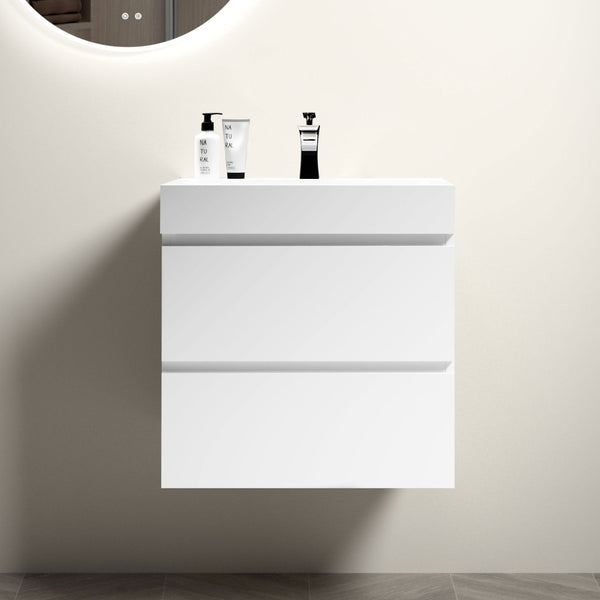 English Elm U005-Alice24-201 24" White Floating Bathroom Vanity With Soft-Close Drawers & Modern One-Piece Sink W1865S00001-GIGA