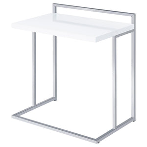 English Elm White White High Gloss Rectangular Snack Table with Extra-Wide Tray, Chrome Metal Legs, Slide-Under Design for Comfort and Serving B062P156868
