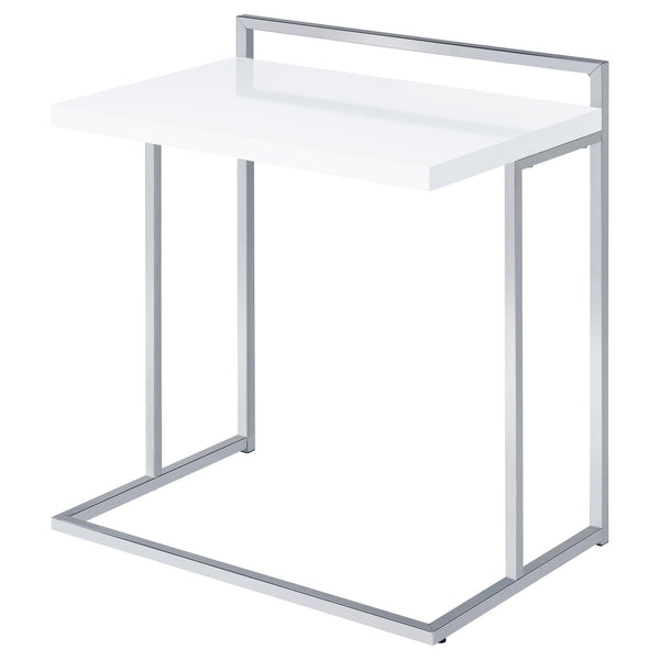 English Elm White White High Gloss Rectangular Snack Table with Extra-Wide Tray, Chrome Metal Legs, Slide-Under Design for Comfort and Serving B062P156868