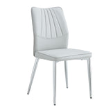 English Elm Four Light Gray Dining Chairs. A Medieval Modern Chair Made Of Pu Material With Soft Cushions and Silver Metal Legs. Suitable For Restaurants and Living Rooms