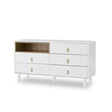 Hearth and Haven Hike Dresser with Open Storage, 5 Drawers and Leather Handles, White W1781P148614