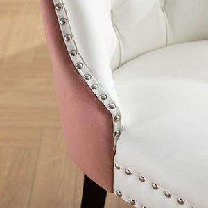 English Elm A&A Nikki Modern Tufted Dining Chairs Set of 2 — White PU & Pink Velvet, Nailhead Trim, Wood Legs W1143P357046
