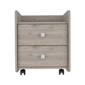 English Elm Nightstand With Two Drawers, Light Gray Finish, Modern Design & Mobile Wheels For Your Space B097133086