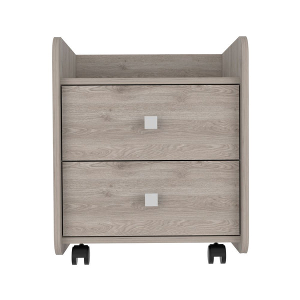 English Elm Nightstand With Two Drawers, Light Gray Finish, Modern Design & Mobile Wheels For Your Space B097133086