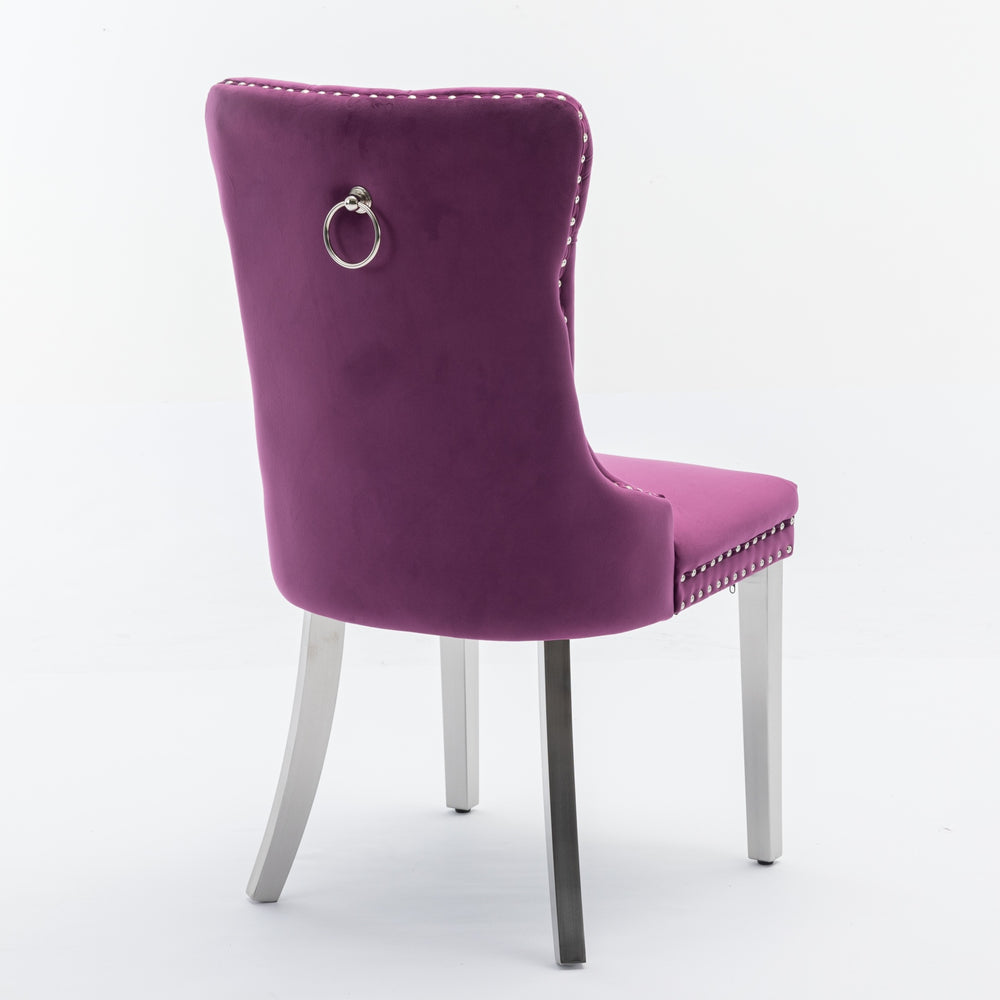 English Elm Nikki Handcrafted Tufted Solid Wood Dining Chair with Velvet Upholstery, High-Density Foam Comfort Purple W1143P151489