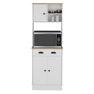 English Elm Kitchen Pantry Tall Storage Cabinet with Two Open Shelves, Soft-Close Door and Adjustable Interior Shelves Multicolor 37.79 L x 18.5 W x 7.87 H B097133171