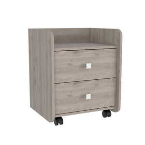 English Elm Nightstand With Two Drawers, Light Gray Finish, Modern Design & Mobile Wheels For Your Space B097133086