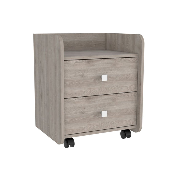 English Elm Nightstand With Two Drawers, Light Gray Finish, Modern Design & Mobile Wheels For Your Space B097133086