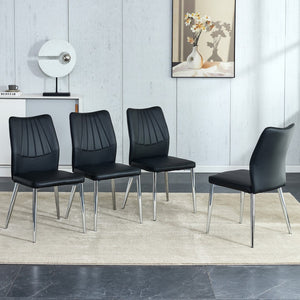 English Elm Four Black Dining Chairs. Modern Chairs From The Middle Ages. Made Of Pu Material Cushion and Silver Metal Legs. Suitable For Restaurants and Living Rooms C-009