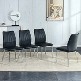 Black Leatherette Dining Chairs Set of 4, Sleek Silver Legs, Comfortable Cushions