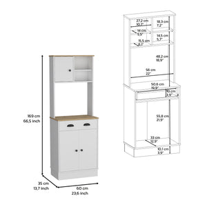 English Elm Kitchen Pantry Tall Storage Cabinet with Two Open Shelves, Soft-Close Door and Adjustable Interior Shelves Multicolor 37.79 L x 18.5 W x 7.87 H B097133171