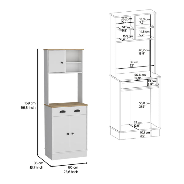 English Elm Kitchen Pantry Tall Storage Cabinet with Two Open Shelves, Soft-Close Door and Adjustable Interior Shelves Multicolor 37.79 L x 18.5 W x 7.87 H B097133171