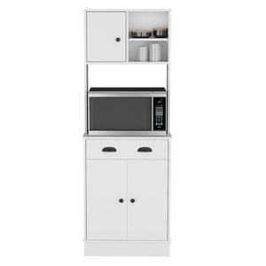 English Elm Pantry Cabinet with Drawer and 3-Doors White — Microwave Top, Open Display Shelf, Compact Storage Solution B097133170