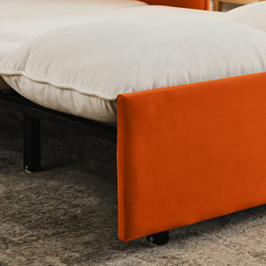 English Elm 53" Modern Convertible Velvet Sofa Bed with USB Port, Removable Arms, Trundle Pull-Out & 2 Pillows Beige W1853P144292