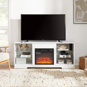 English Elm TV 58" Electric Fireplace TV Stand with 3D Realistic Flame, LED Lights, USB & AC Power Strip, Modern Media Console White W2275P149866