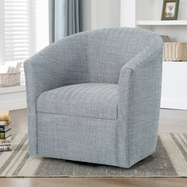 English Elm Lainey Indigo Herringbone Swivel Barrel Chair - Compact 360° Comfort, Dacron-Wrapped Cushion, Blue B050P155865