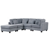 English Elm 5 Pieces L Shaped Sofa With Removable Ottomans and Comfortable Waist Pillows