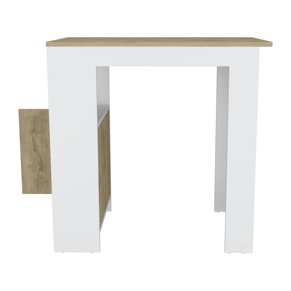 English Elm Kitchen Island with 36" Height, Interlocking RTA Assembly, 3 Open Shelves & Push-Open Cabinet, White Macadamia B097120599