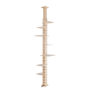 English Elm 9' Floor to Ceiling Pine Cat Tree Multi Level Climbing Tower with Flannel Perch Shelves W2181P156876