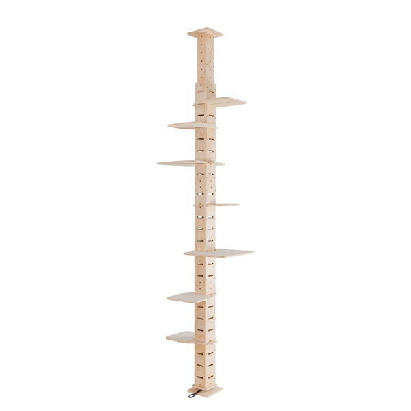 English Elm 9' Floor to Ceiling Pine Cat Tree Multi Level Climbing Tower with Flannel Perch Shelves W2181P156876