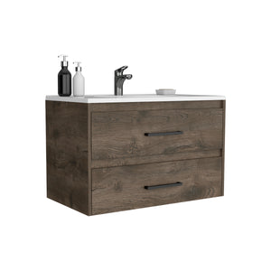 English Elm Floating Vanity 20.4"H Wall-Mounted Bathroom Cabinet with 2 Drawers, Dark Brown/White, Easy-Assembly Features B097S00008