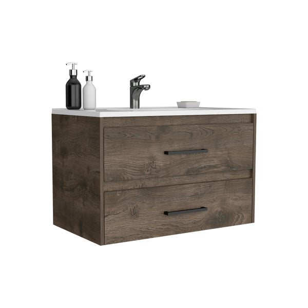 English Elm Floating Vanity 20.4"H Wall-Mounted Bathroom Cabinet with 2 Drawers, Dark Brown/White, Easy-Assembly Features B097S00008