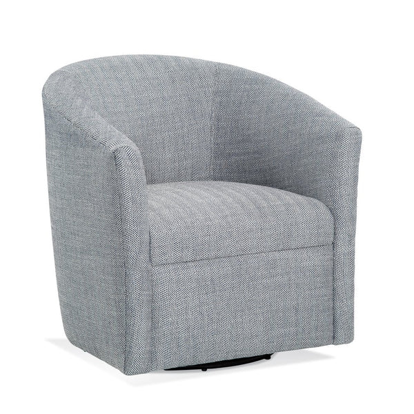 English Elm Lainey Indigo Herringbone Swivel Barrel Chair - Compact 360° Comfort, Dacron-Wrapped Cushion, Blue B050P155865