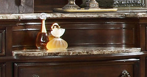 English Elm Traditional 5-Drawer Chest in Rich Beige Finish with Carved Details, Ample Storage & Display Surface 808857686893