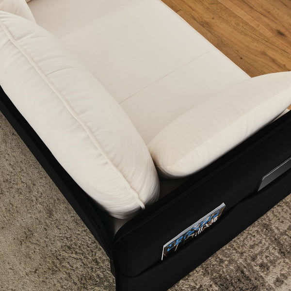 English Elm 53" Modern Convertible Velvet Sofa Bed with USB Port, Removable Arms, Trundle Pull-Out & 2 Pillows Beige+Black W1853P144294