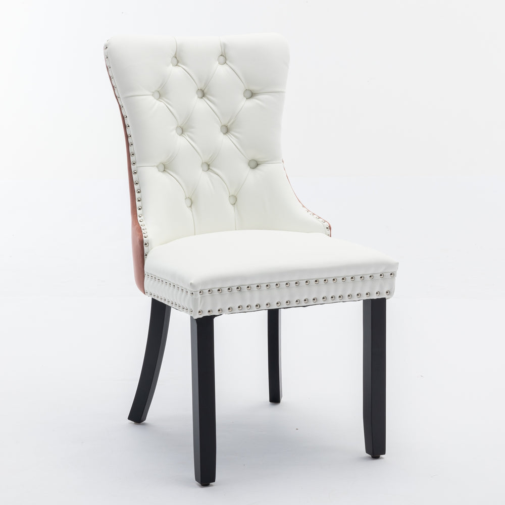 English Elm A&A Modern Nikki Tufted Dining Chair Set of 2 — White PU & Pink Velvet, Solid Wood Legs, Nailhead Trim, Chic W1143P357046