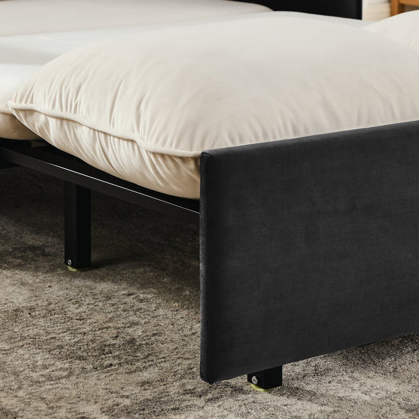 English Elm 53" Modern Convertible Velvet Sofa Bed with USB Port, Removable Arms, Trundle Pull-Out & 2 Pillows Beige+Grey W1853P144297