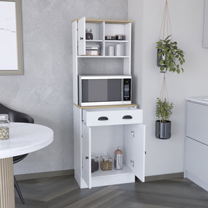 English Elm Kitchen Pantry Tall Storage Cabinet with Two Open Shelves, Soft-Close Door and Adjustable Interior Shelves Multicolor 37.79 L x 18.5 W x 7.87 H B097133171