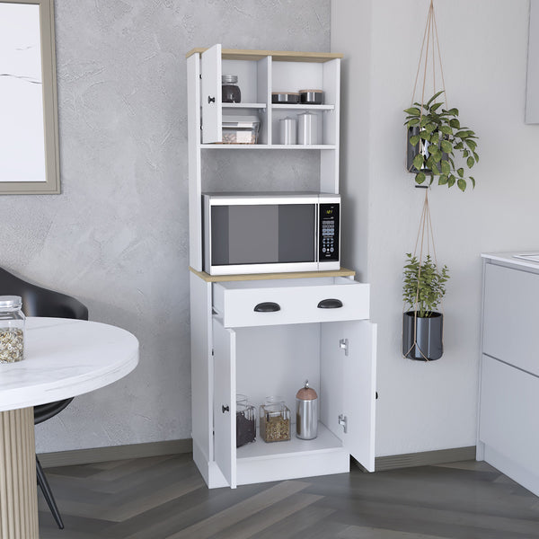 English Elm Kitchen Pantry Tall Storage Cabinet with Two Open Shelves, Soft-Close Door and Adjustable Interior Shelves Multicolor 37.79 L x 18.5 W x 7.87 H B097133171