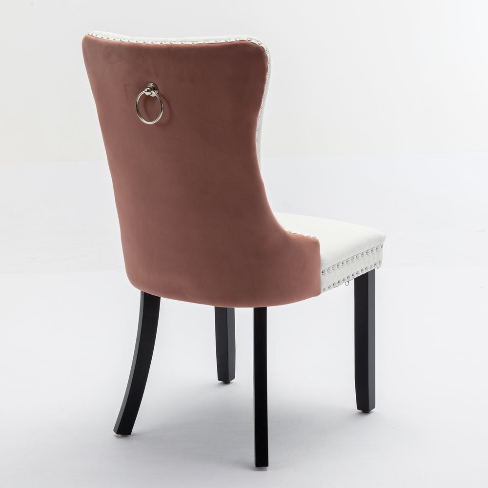 English Elm A&A Modern Nikki Tufted Dining Chair Set of 2 — White PU & Pink Velvet, Solid Wood Legs, Nailhead Trim, Chic W1143P357046
