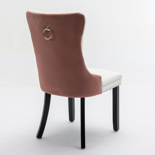 English Elm A&A Nikki Modern Tufted Dining Chairs Set of 2 — White PU & Pink Velvet, Nailhead Trim, Wood Legs W1143P357046