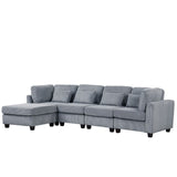 English Elm 5 Pieces L Shaped Sofa With Removable Ottomans and Comfortable Waist Pillows