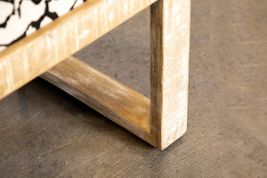 English Elm Black Distressed Whitewash Sled Leg Accent Bench with Black & White Abstract Padded Upholstery, 47" wide B062P153595