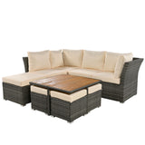 English Elm Patio Furniture Set, 10 Piece Outdoor Conversation Set, Coffeetable With Ottomans, Solid Wood Coffee Table