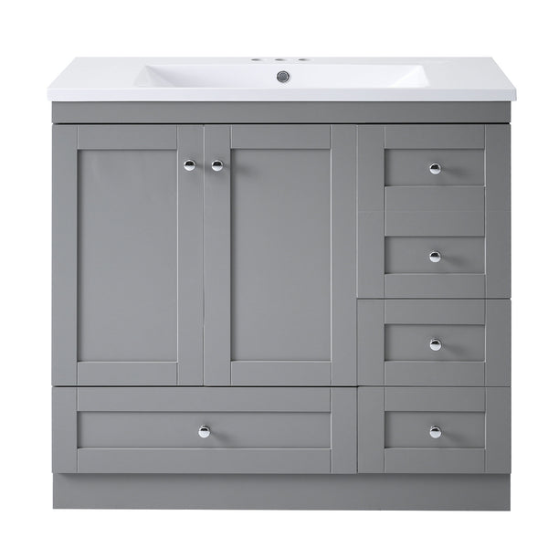 English Elm 36 Inch Shaker Style Free-Standing Bathroom Vanity Cabinet with Resin Sink, Soft-Close Storage Elegance Gray SV000021AAE