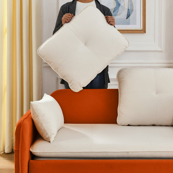 English Elm 53" Modern Convertible Velvet Sofa Bed with USB Port, Removable Arms, Trundle Pull-Out & 2 Pillows Beige W1853P144292