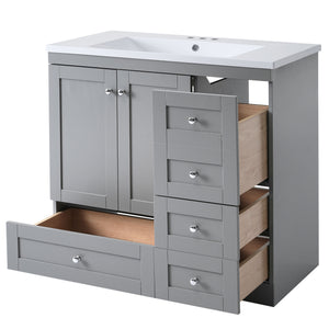 English Elm 36 Inch Shaker Style Free-Standing Bathroom Vanity Cabinet with Resin Sink, Soft-Close Storage Elegance Gray SV000021AAE