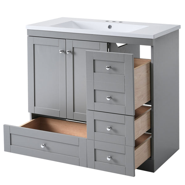 English Elm 36 Inch Shaker Style Free-Standing Bathroom Vanity Cabinet with Resin Sink, Soft-Close Storage Elegance Gray SV000021AAE
