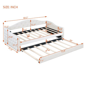 English Elm Twin Velvet Tufted Daybed with Pull Out Trundle and Built in Usb Charging Ports N733S422848A