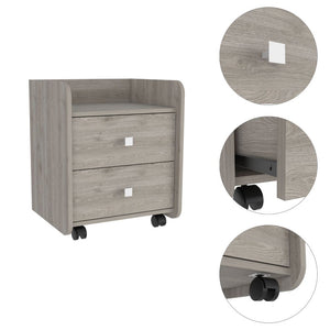 English Elm Nightstand With Two Drawers, Light Gray Finish, Modern Design & Mobile Wheels For Your Space B097133086