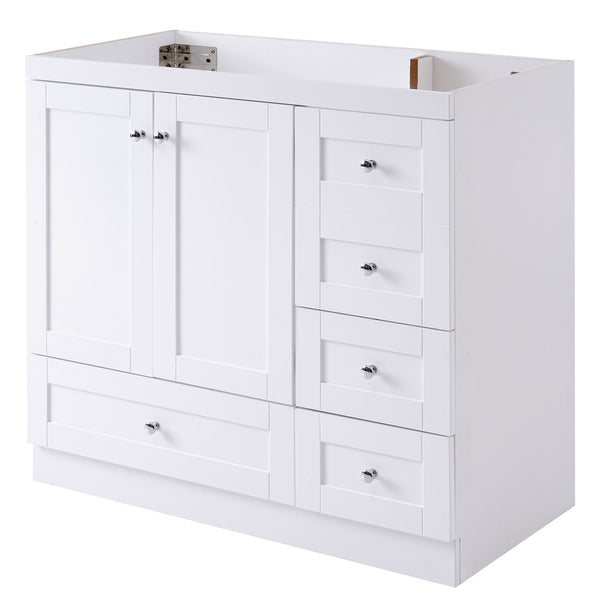 English Elm [Cabinet] 36" Shaker Bathroom Vanity Cabinet with 4 Drawers & 2 Doors, MDF, Soft-Close Storage Solution White WF313813AAK