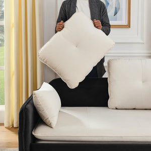 English Elm 53" Modern Convertible Velvet Sofa Bed with USB Port, Removable Arms, Trundle Pull-Out & 2 Pillows Beige+Grey W1853P144297