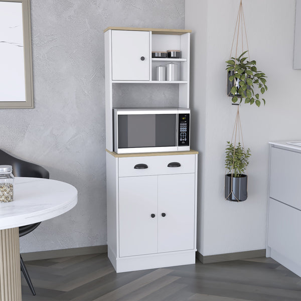 English Elm Kitchen Pantry Tall Storage Cabinet with Two Open Shelves, Soft-Close Door and Adjustable Interior Shelves Multicolor 37.79 L x 18.5 W x 7.87 H B097133171