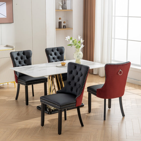 English Elm A&a Tufted Velvet Dining Chairs with Nailhead Trim Solid Wood Legs Set of 2 W1143P151482