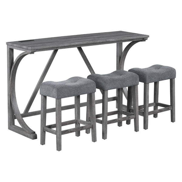 English Elm Bar Table Set with Stools Built-in Charging Outlet Industrial Loft Dining W1781P145876