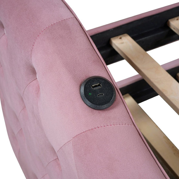 English Elm Twin Velvet Tufted Daybed with Pull Out Trundle and Built in Usb Charging Ports N733S422848H